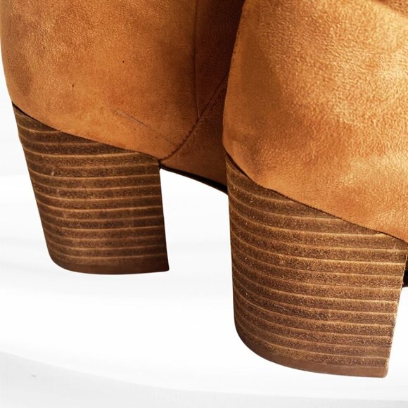 Report Tariq Tall Shaft Faux Suede Bootie Tan Block Heel Slip On/Pull Tab Size 9 - Picture 11 of 16